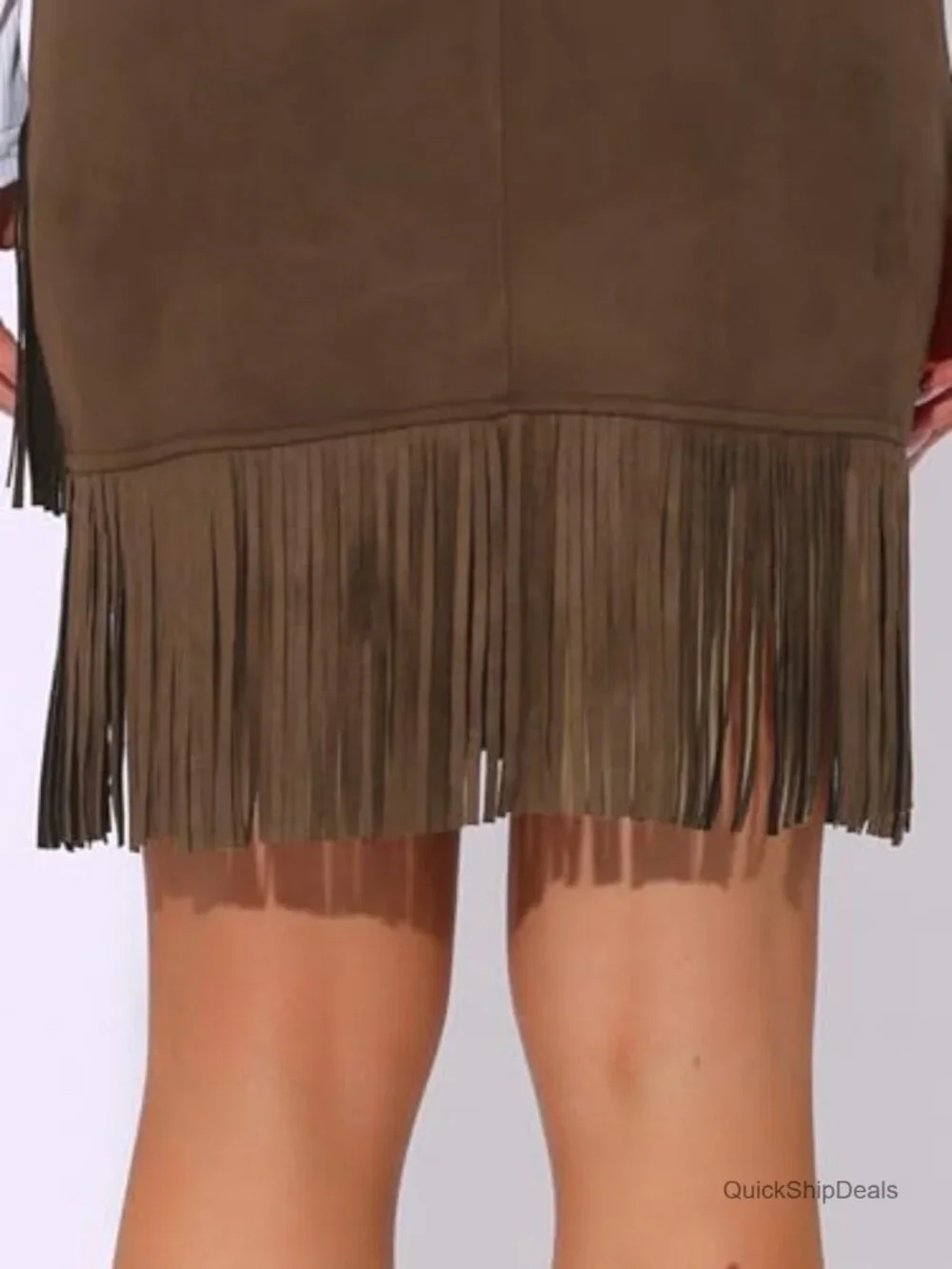 Faux Suede High Waist Fringe Trim Stretch Bodycon Mini Skirt